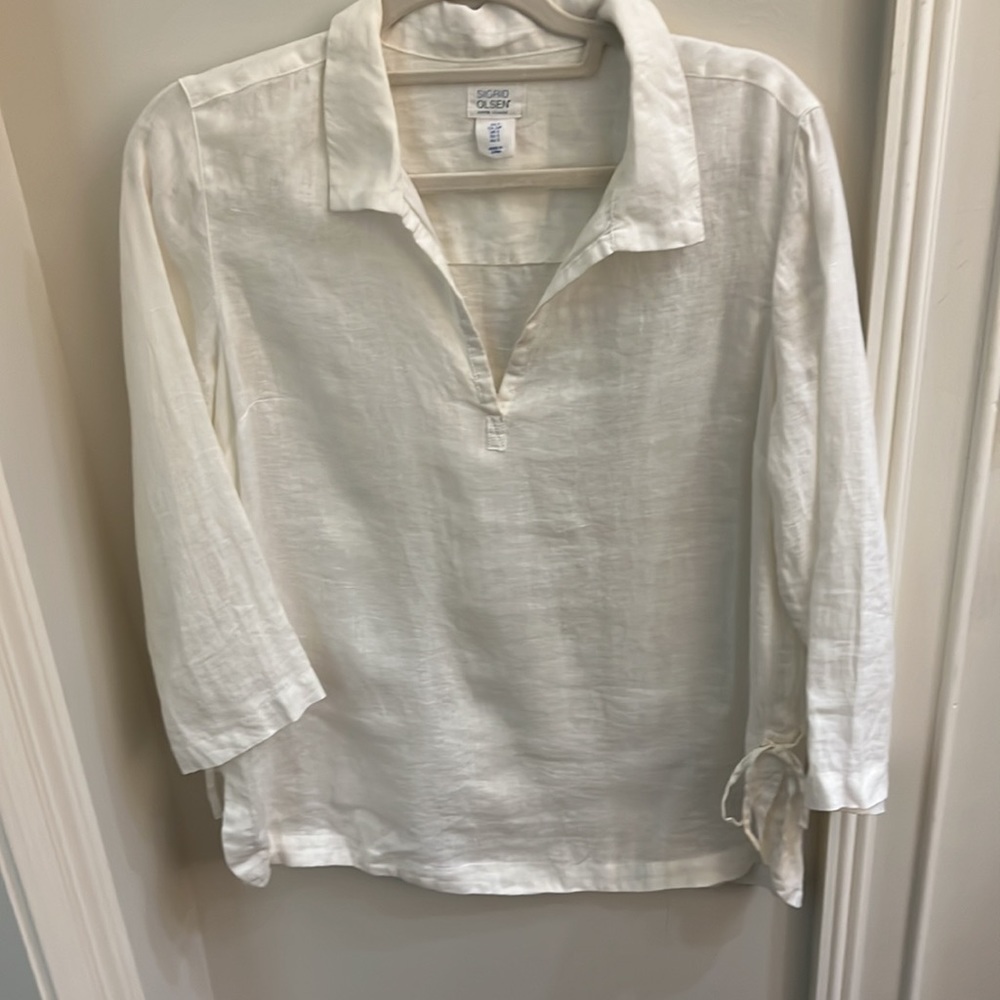 Sold Sigrid Olsen White Linen Tunic Top | small |